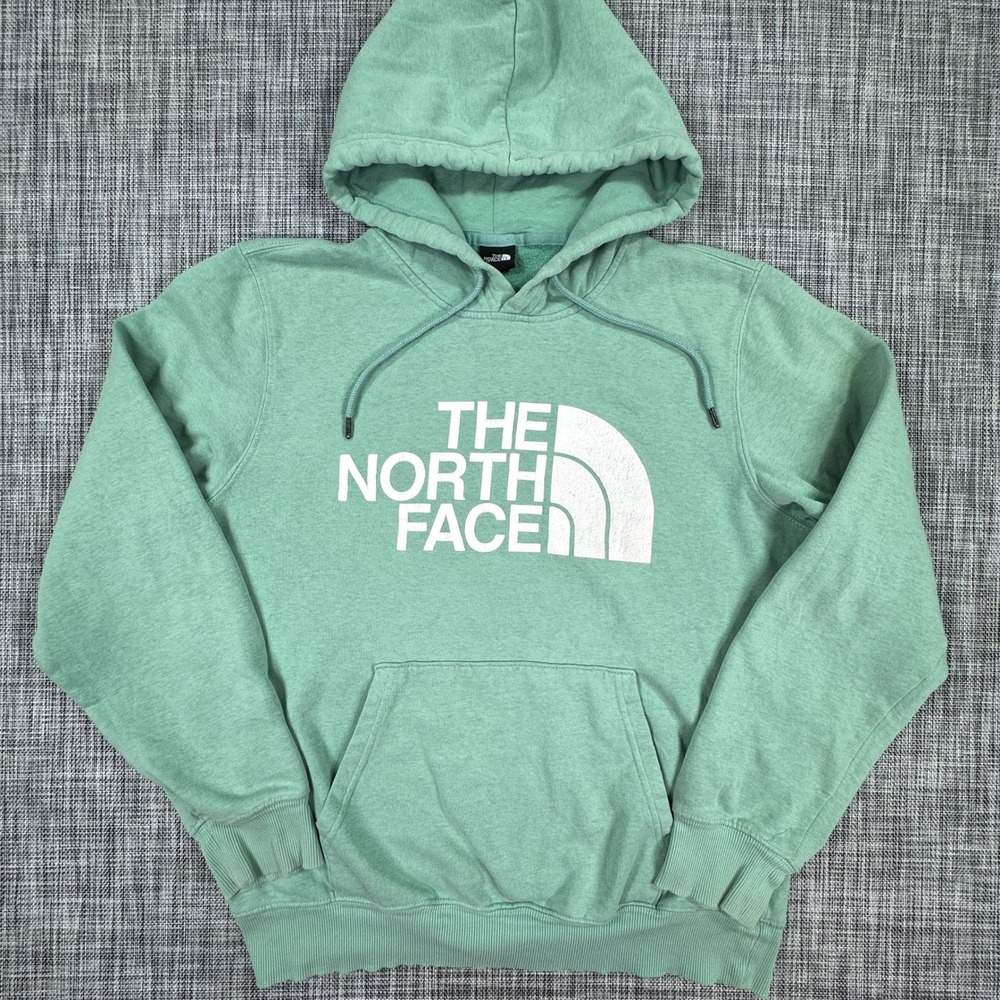 The North Face Mens Medium Half Dome Hoodie Green Cotton Blend Fleece Pullover